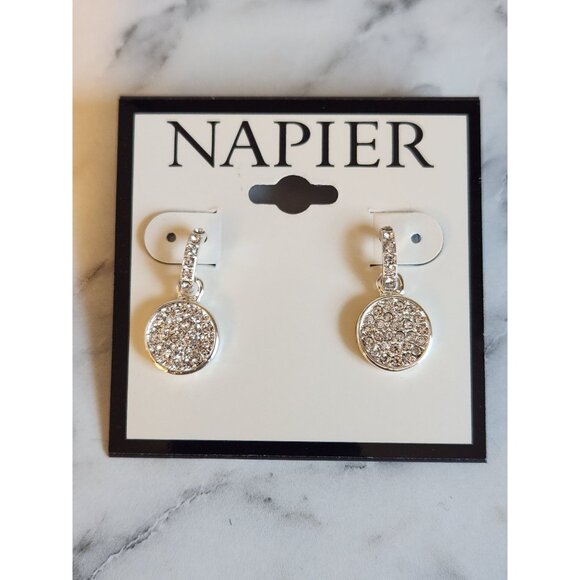 Napier Silver-Tone Crystal Pave Round Drop Earrings - Picture 1 of 5